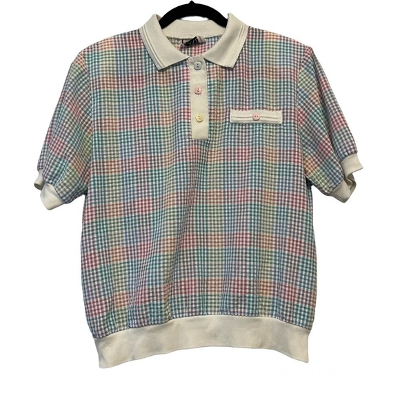 Vintage Tops - Vintage Cricket Lane Pastel Checkered Polo Shirt
